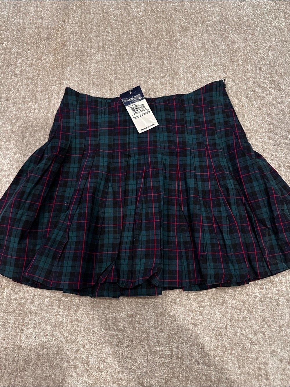 Pleated Tartan Mini Skirt - Green Plaid